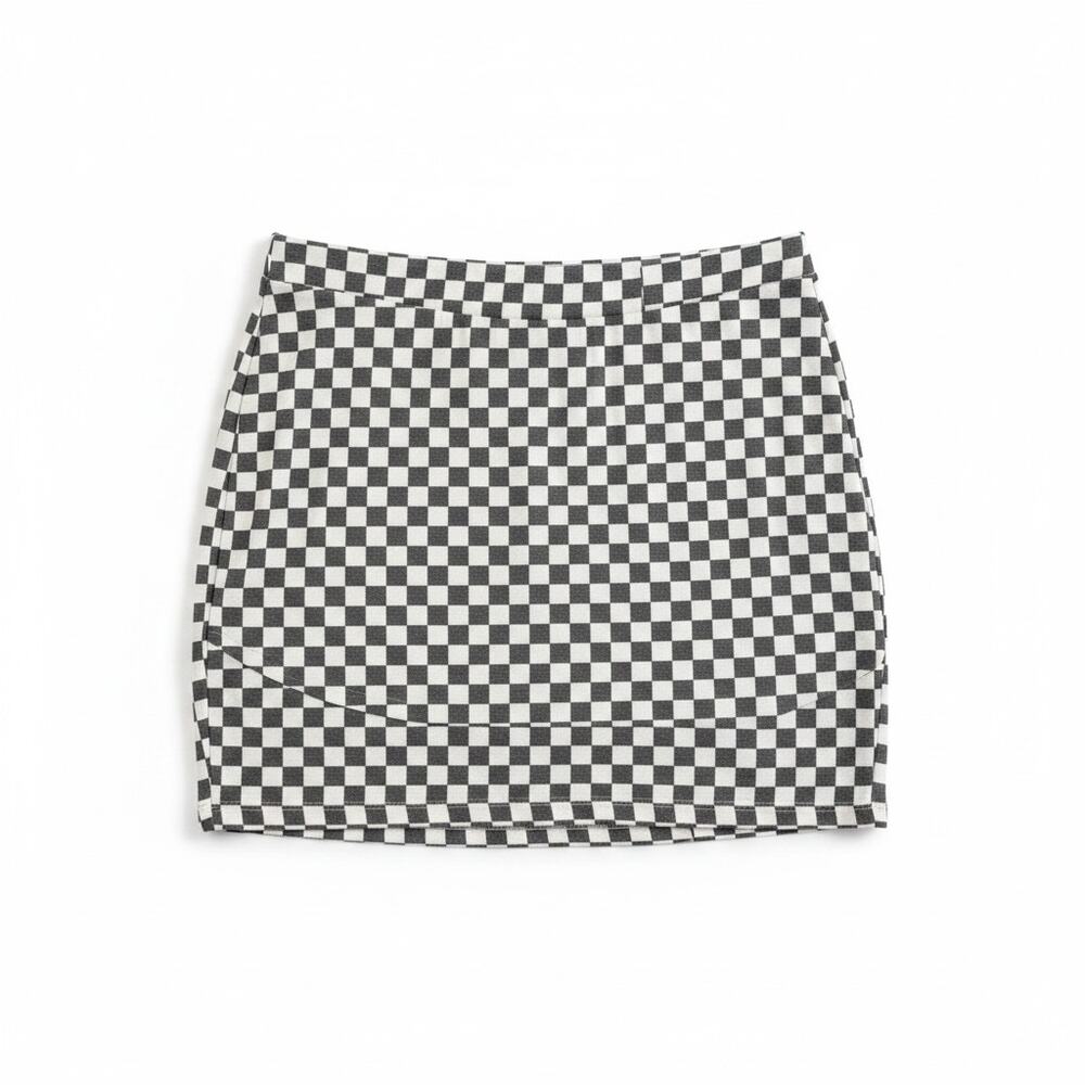 SO Checkered Mini Skirt XL Black White Checkerboard Stretch Y2K Emo